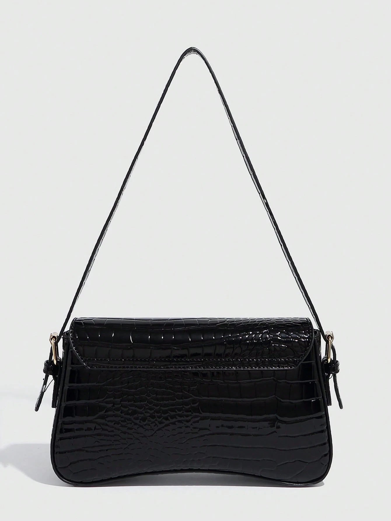 1pc Women Faux Leather Shoulder Bag, Black Crocodile Pattern Square Bag, Versatile Patent Leather Purse, Y2K Crossbody/Underarm Bag, Fashionable Sling Bag, With Cherry Pendant Charm
