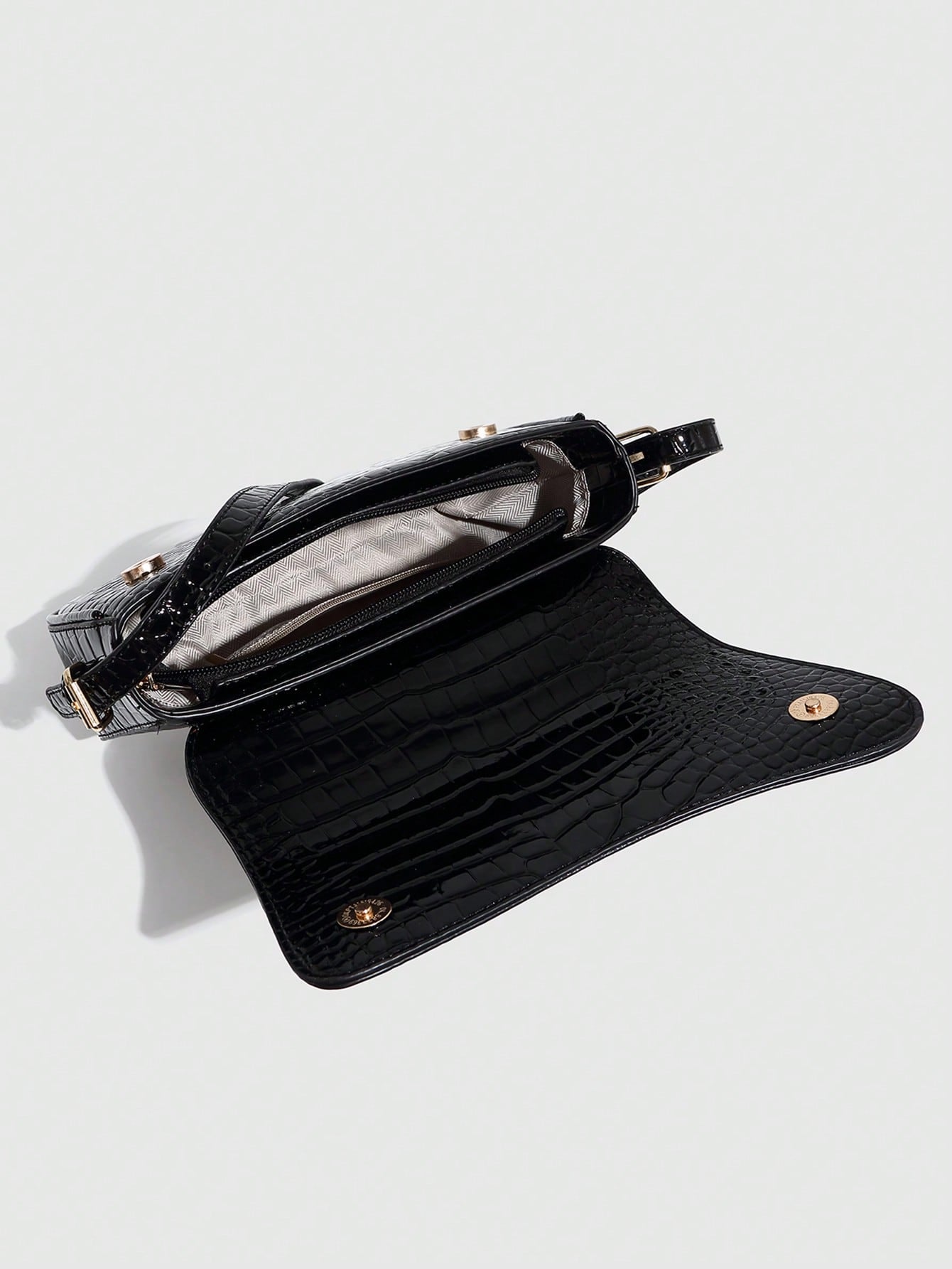 1pc Women Faux Leather Shoulder Bag, Black Crocodile Pattern Square Bag, Versatile Patent Leather Purse, Y2K Crossbody/Underarm Bag, Fashionable Sling Bag, With Cherry Pendant Charm