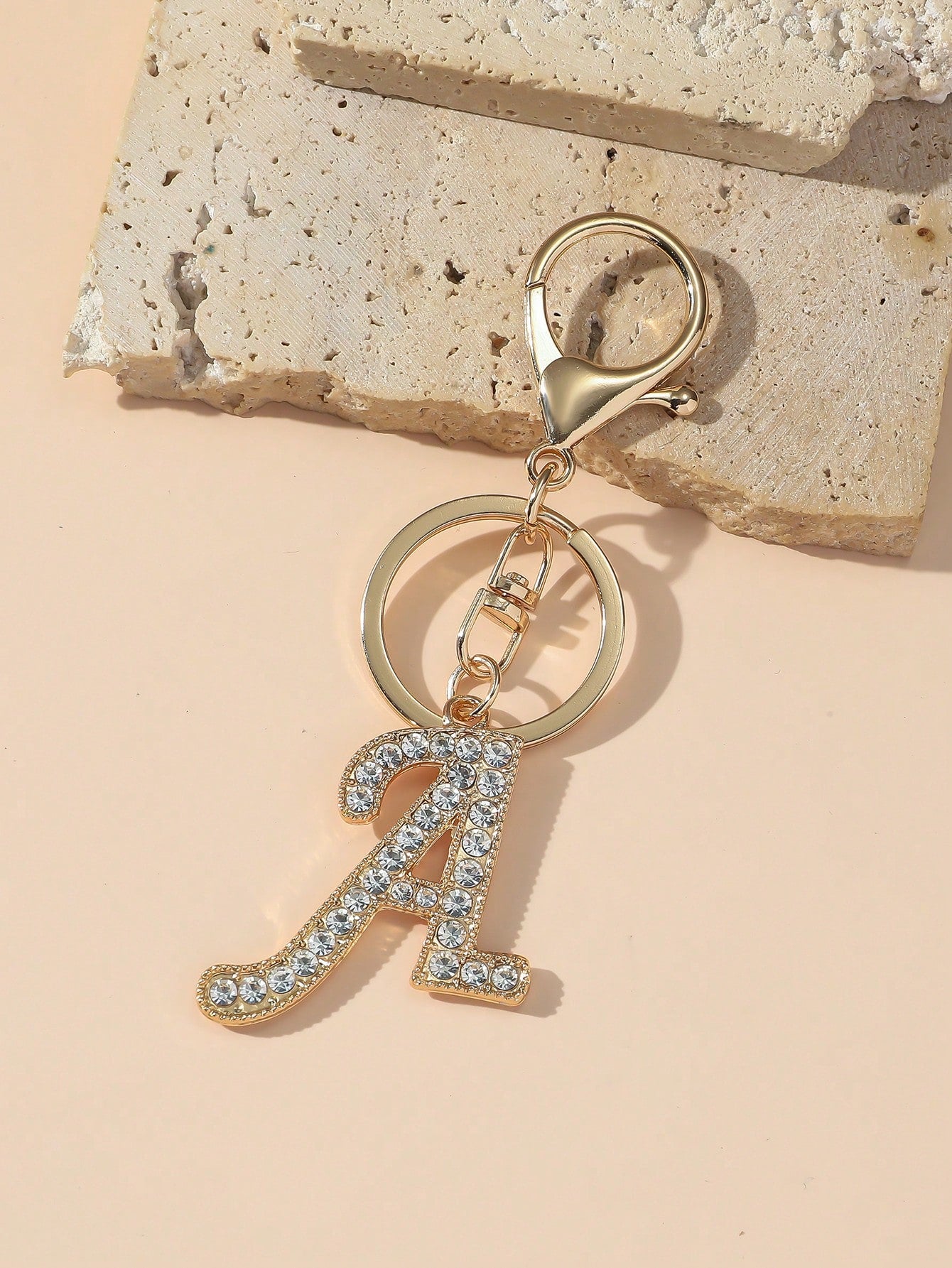 1pc Women's Fashion A-Z Letter Rhinestone Decorated Key Chain Pendant Keyring Wallet Handbag Charm
