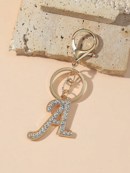 1pc Women's Fashion A-Z Letter Rhinestone Decorated Key Chain Pendant Keyring Wallet Handbag Charm