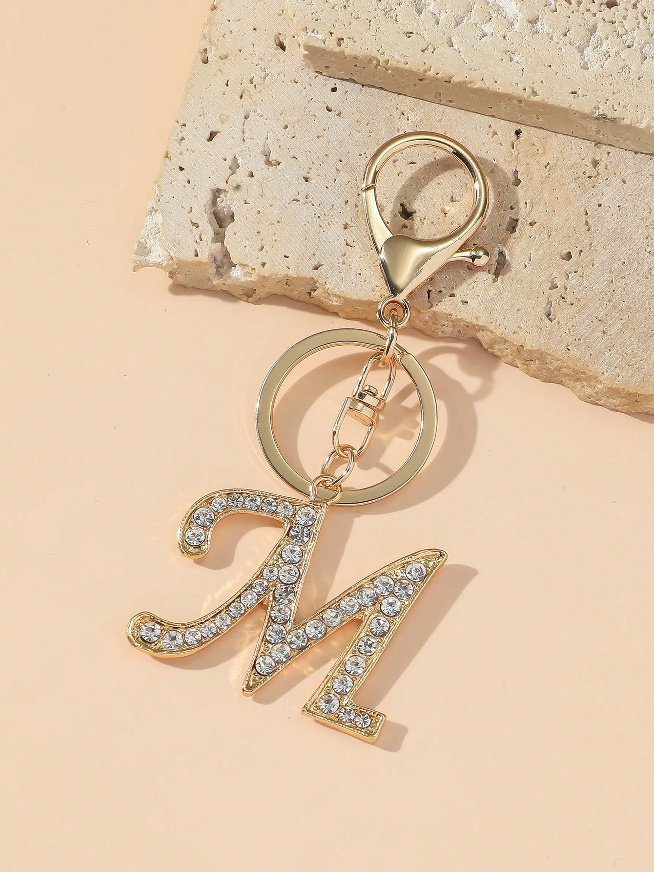 1pc Women's Fashion A-Z Letter Rhinestone Decorated Key Chain Pendant Keyring Wallet Handbag Charm