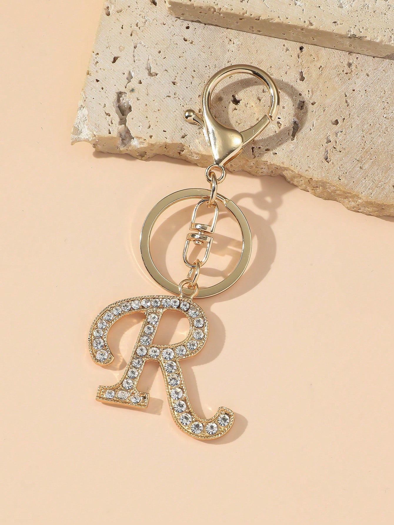 1pc Women's Fashion A-Z Letter Rhinestone Decorated Key Chain Pendant Keyring Wallet Handbag Charm
