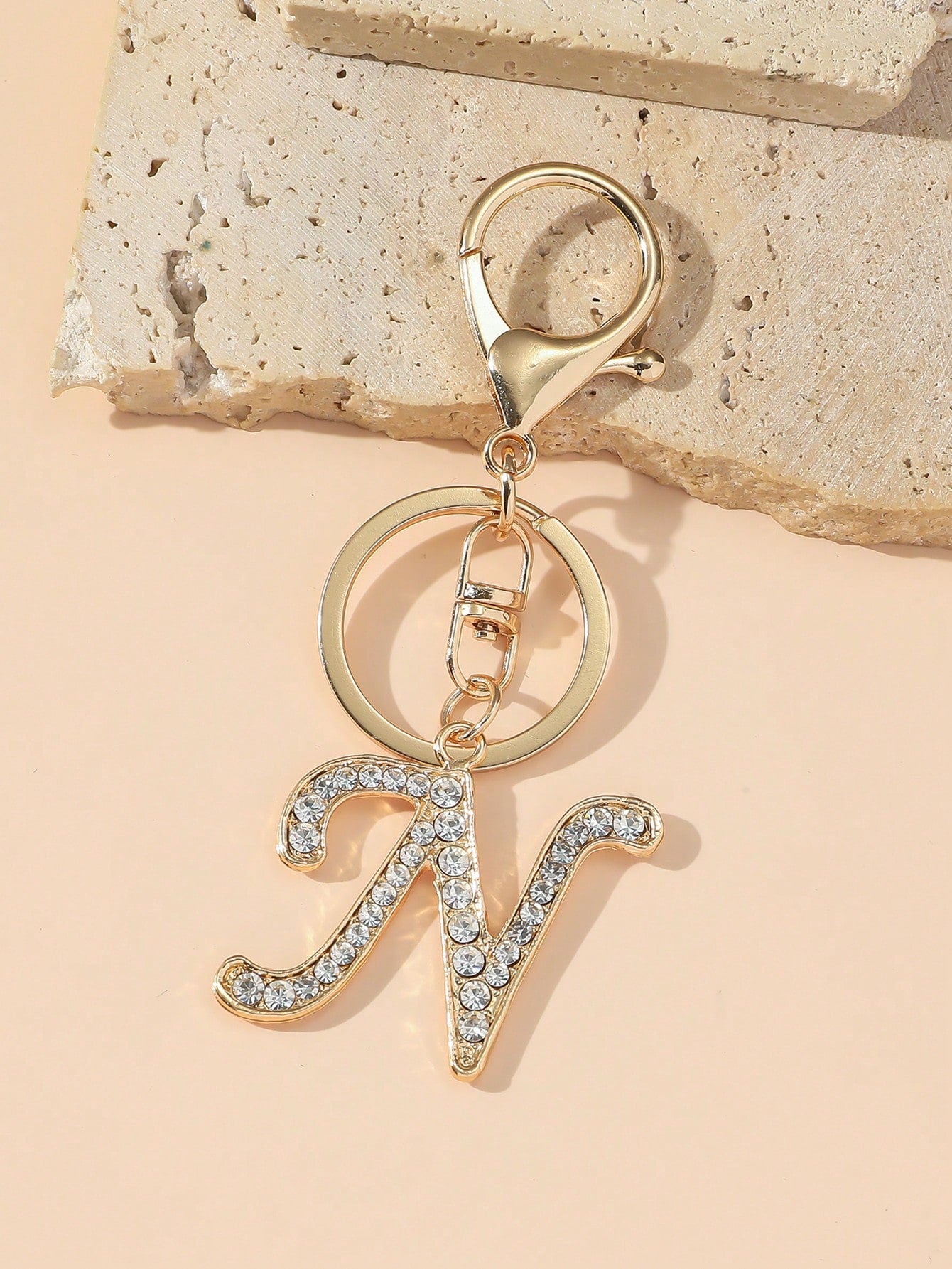 1pc Women's Fashion A-Z Letter Rhinestone Decorated Key Chain Pendant Keyring Wallet Handbag Charm