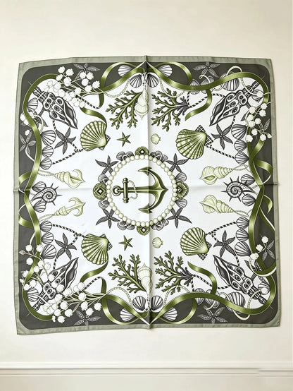 1pc Women's Fashion Square Scarf, Faux Silk 70cm Lightweight Luxury Line Print Silk Scarf, Neck Scarf, Bag Tie, Headscarf