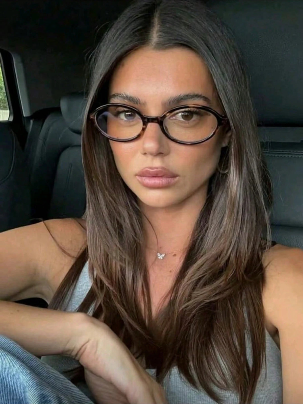 1pc Women's Oval Small Oval Frame Personalized Street Style Concave Transparent Glasses, Summer Study Accessories