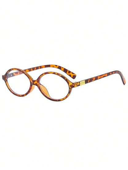 1pc Women's Oval Small Oval Frame Personalized Street Style Concave Transparent Glasses, Summer Study Accessories