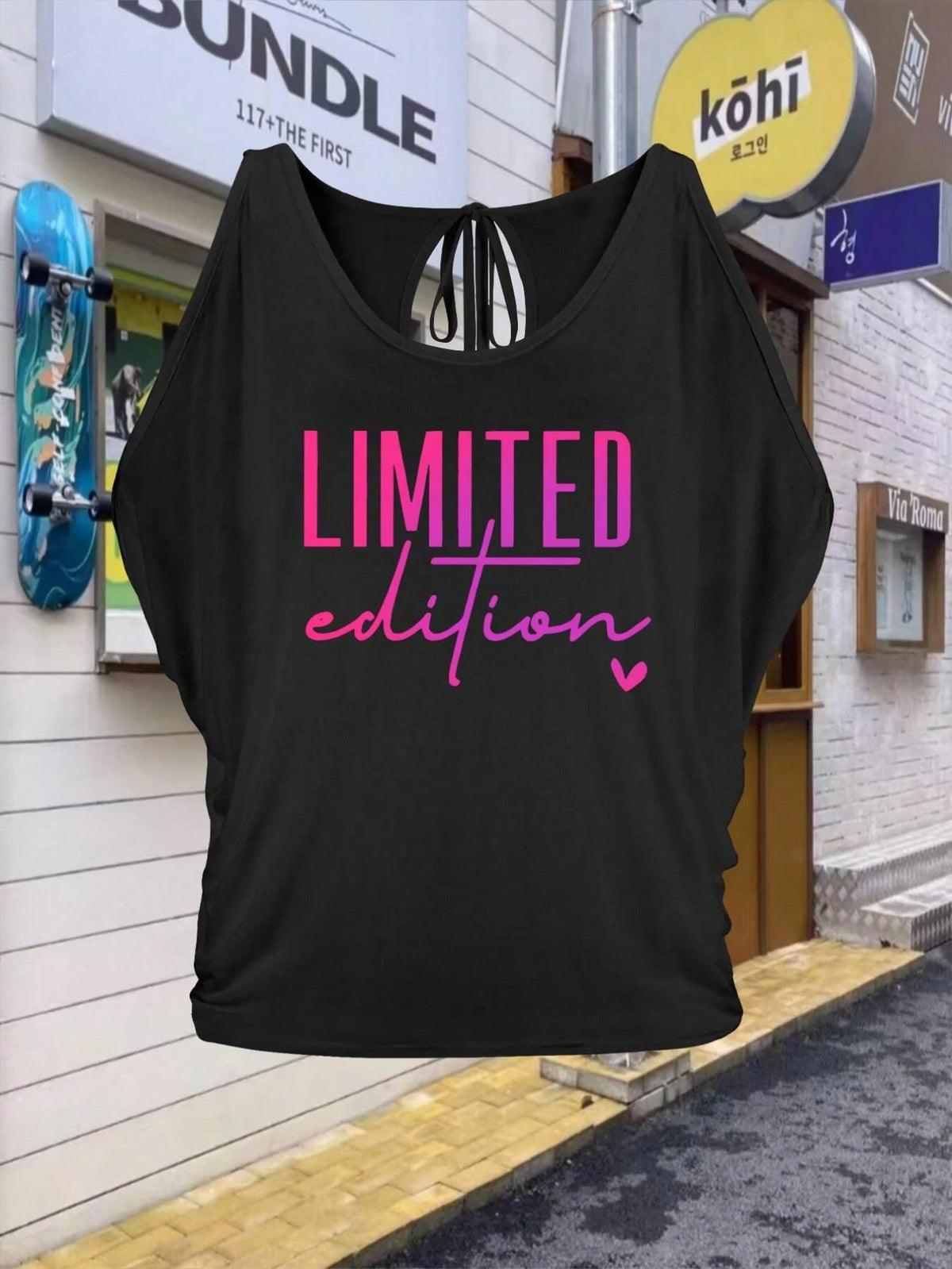 1pc Women's Plus Size Limited Edition Black T-Shirt With Pink Monogram Slogan & Heart Accent- Casual Crew Neck Short Sleeve Relaxed Fit Top- Machine Washable Spring Summer Statement Tee For Casual A