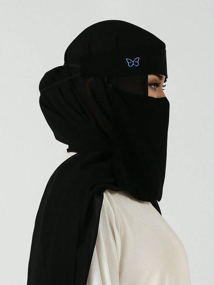 1PC Women's Solid Color Elastic Niqab, Lightweight Breathable Face Veil, Easy And Quick To Wear, Suitable For Muslim Matching With Hijab And Abaya, Comfortable For Long Wear, Breathable