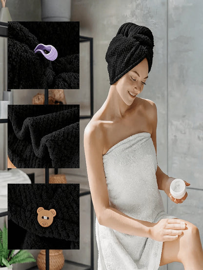 1pc Women's Thickened Hair Drying Cap, Black/Solid Color Hair Towel, 25*65cm. Super Absorbent, Quick Drying Head Towel, Suitable For Wet Hair, Curly Hair, Bathroom Supplies, Bathroom Accessories. Suit