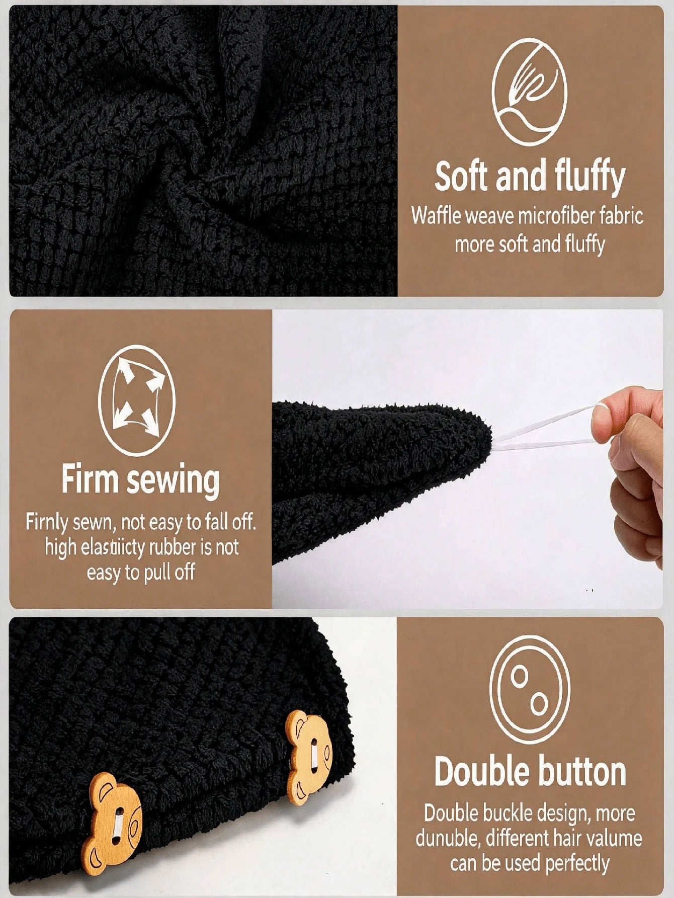 1pc Women's Thickened Hair Drying Cap, Black/Solid Color Hair Towel, 25*65cm. Super Absorbent, Quick Drying Head Towel, Suitable For Wet Hair, Curly Hair, Bathroom Supplies, Bathroom Accessories. Suit