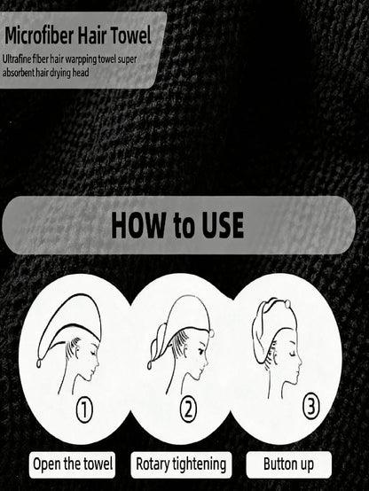 1pc Women's Thickened Hair Drying Cap, Black/Solid Color Hair Towel, 25*65cm. Super Absorbent, Quick Drying Head Towel, Suitable For Wet Hair, Curly Hair, Bathroom Supplies, Bathroom Accessories. Suit