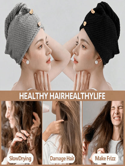 1pc Women's Thickened Hair Drying Cap, Black/Solid Color Hair Towel, 25*65cm. Super Absorbent, Quick Drying Head Towel, Suitable For Wet Hair, Curly Hair, Bathroom Supplies, Bathroom Accessories. Suit