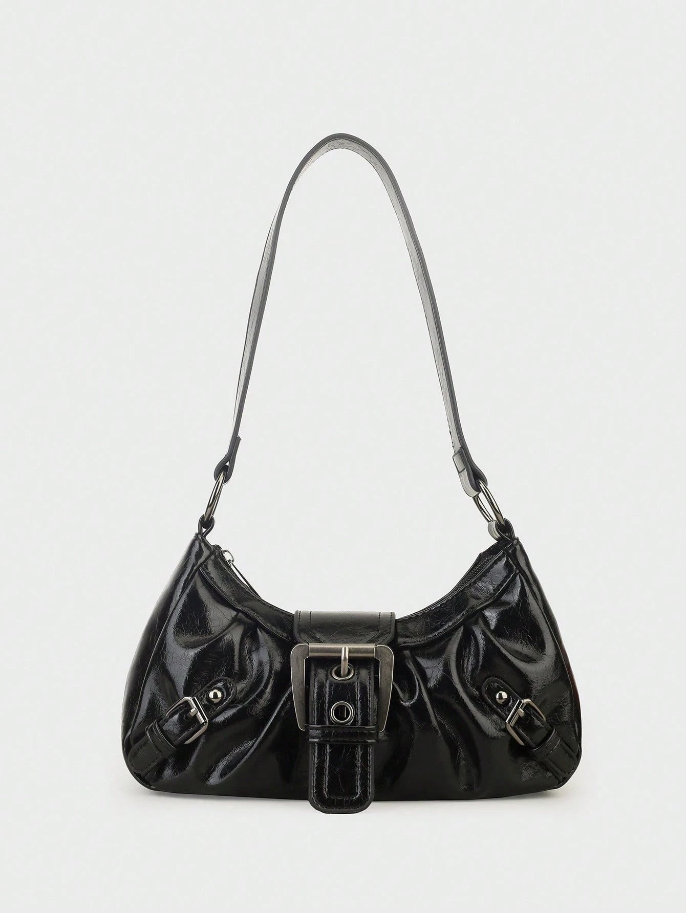 1pc Women's Vintage Style Motorcycle Bag, Made Of Soft Leather, With Rivet Decoration, Buckle Design, Pleated Body, Cloud-Shaped. This Bag Is Suitable For Work, Commuting, Dating Or Attending Parties.