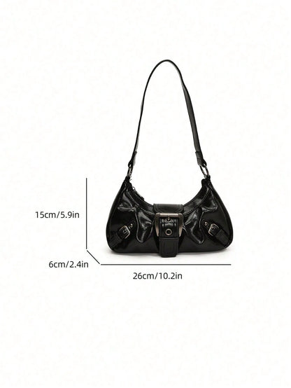 1pc Women's Vintage Style Motorcycle Bag, Made Of Soft Leather, With Rivet Decoration, Buckle Design, Pleated Body, Cloud-Shaped. This Bag Is Suitable For Work, Commuting, Dating Or Attending Parties.