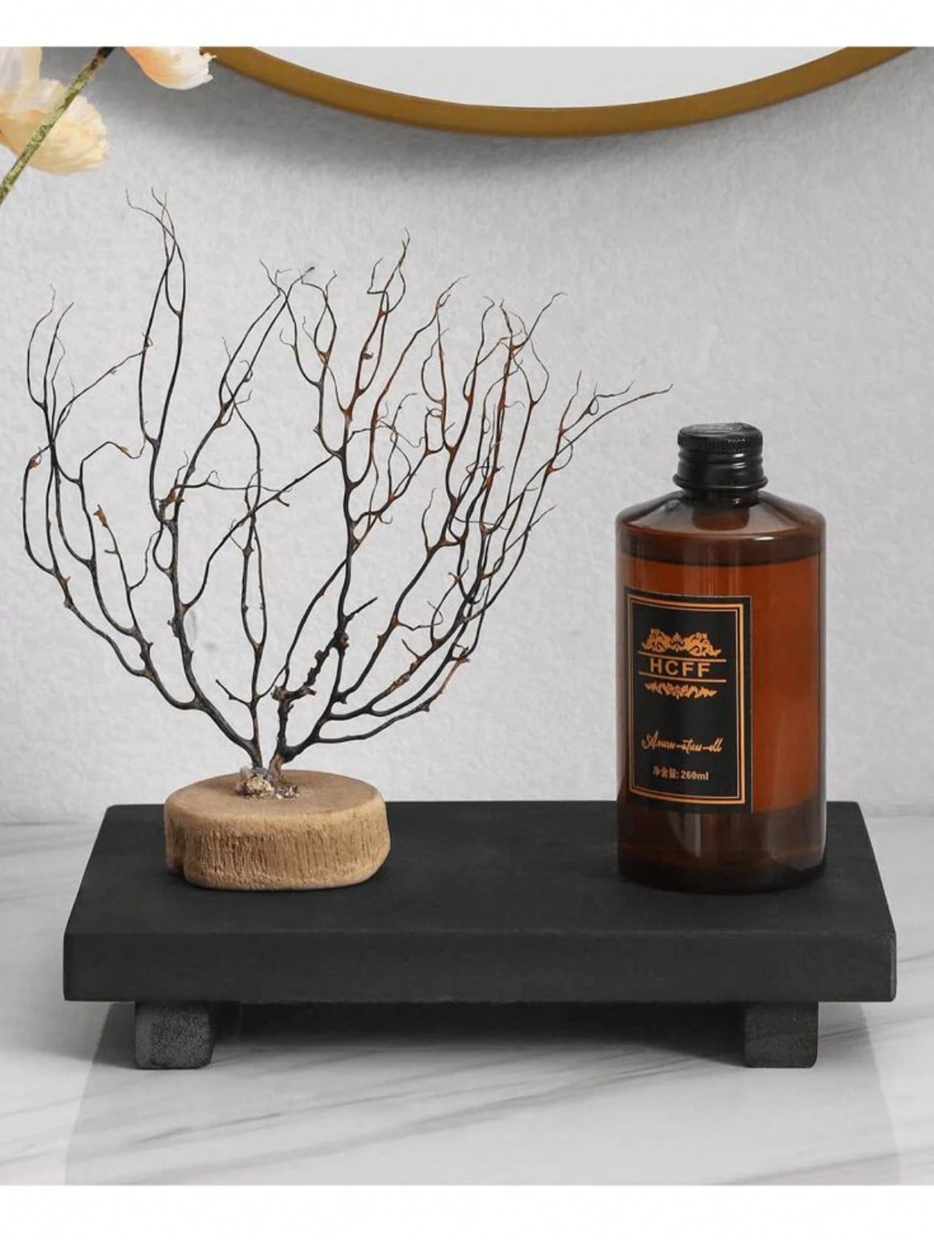 1pc Wooden Base Display Stand, Suitable For Bathroom, Kitchen Sink, Soap Dish, Candle Holder, Plant Rack, Farmhouse Style Bathroom And Kitchen Decor, Home Bathroom Decor, Bathroom Storage, Autumn Deco