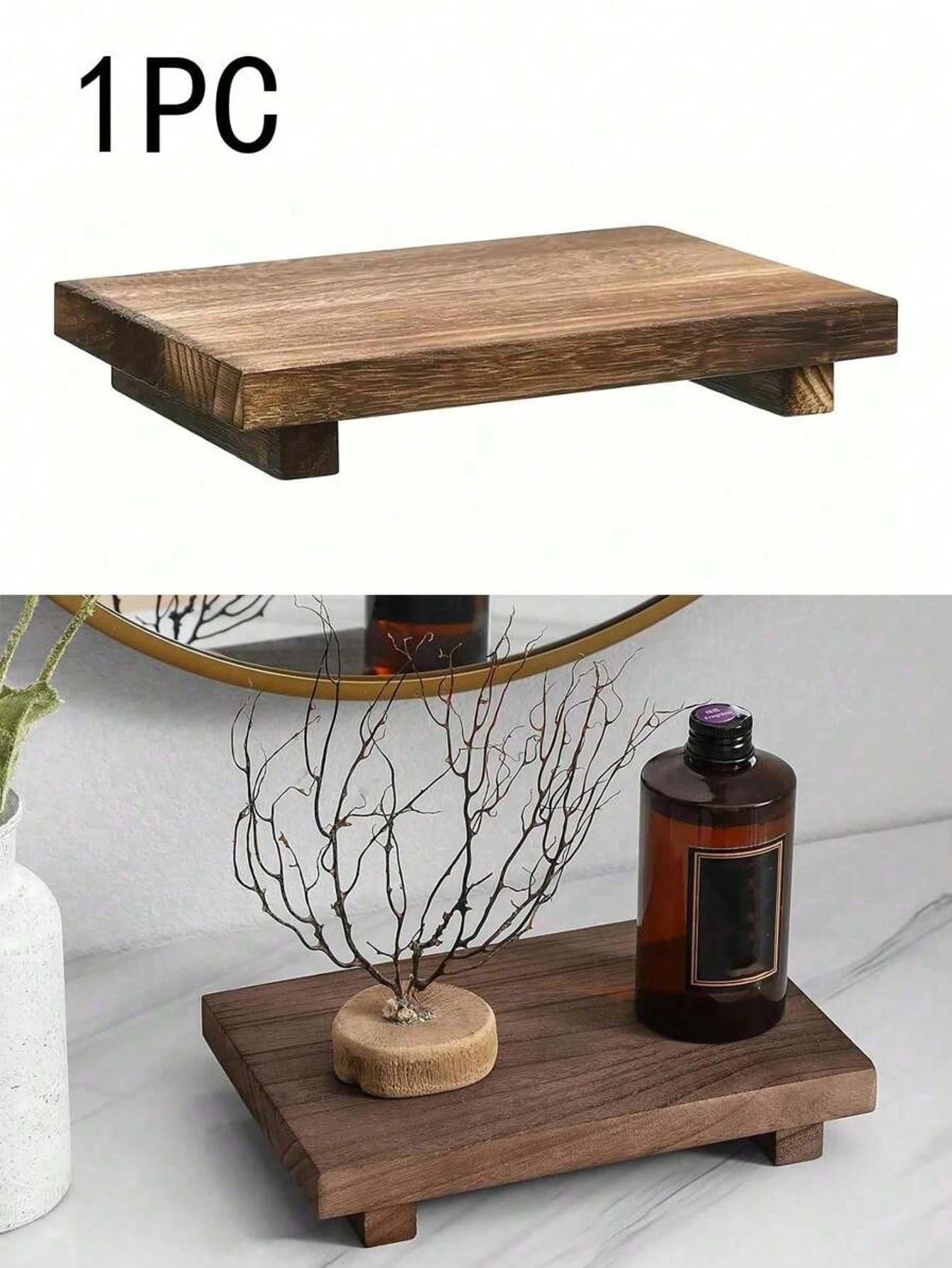 1pc Wooden Bathroom Countertop Tray, Striped Pattern Soap Holder, Candle Holder Home Decor Display Tray, Can Hold Snacks, Drinks, Sushi, Steak, Desserts, Cakes, Bread, Breakfast, Tea- Solid Wood Bath