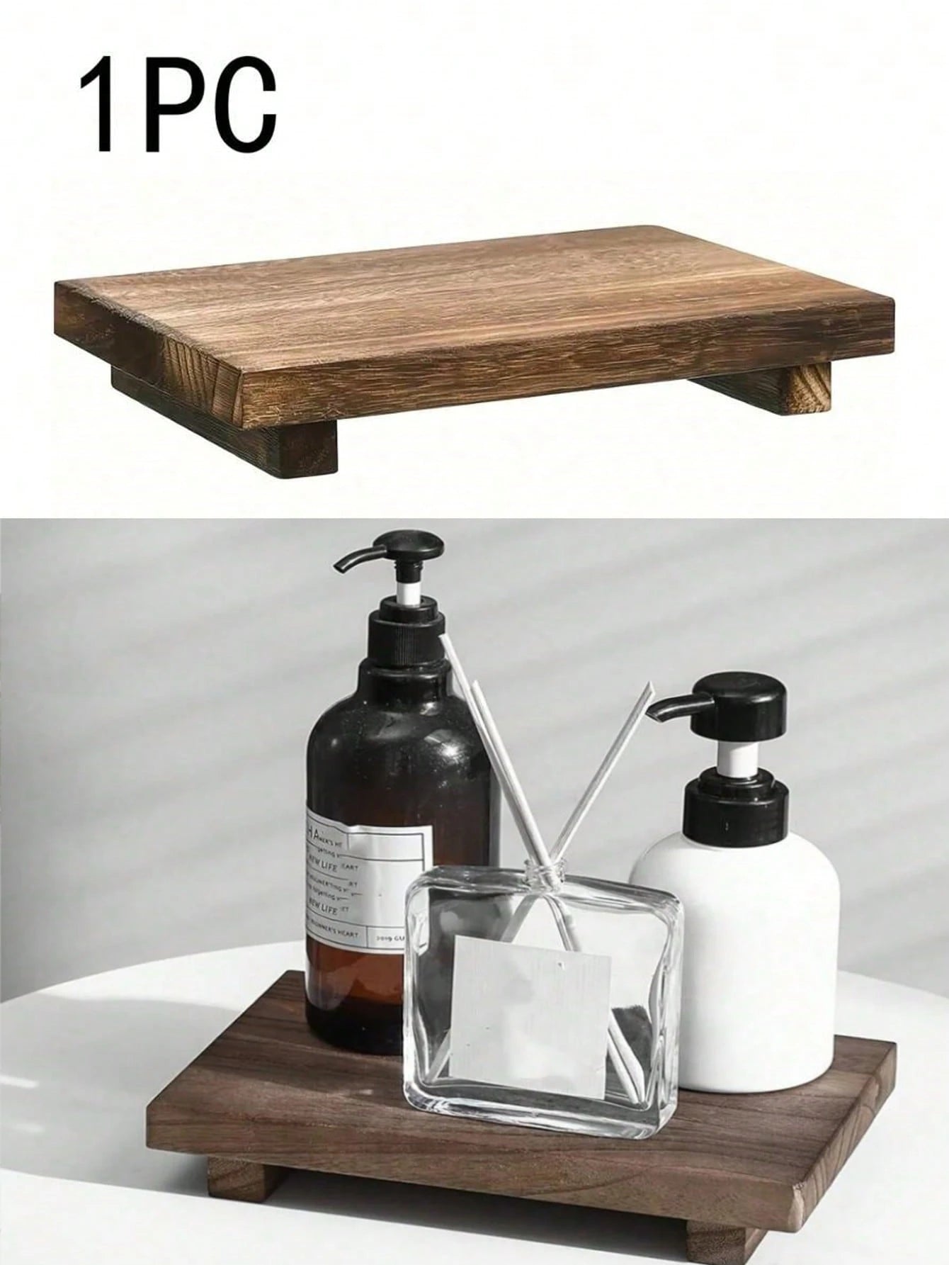 1pc Wooden Bathroom Countertop Tray, Striped Pattern Soap Holder, Candle Holder Home Decor Display Tray, Can Hold Snacks, Drinks, Sushi, Steak, Desserts, Cakes, Bread, Breakfast, Tea- Solid Wood Bath