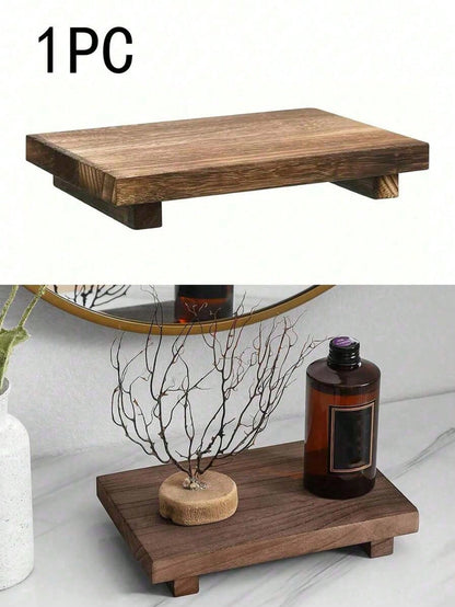 1pc Wooden Bathroom Countertop Tray, Striped Pattern Soap Holder, Candle Holder Home Decor Display Tray, Can Hold Snacks, Drinks, Sushi, Steak, Desserts, Cakes, Bread, Breakfast, Tea- Solid Wood Bath
