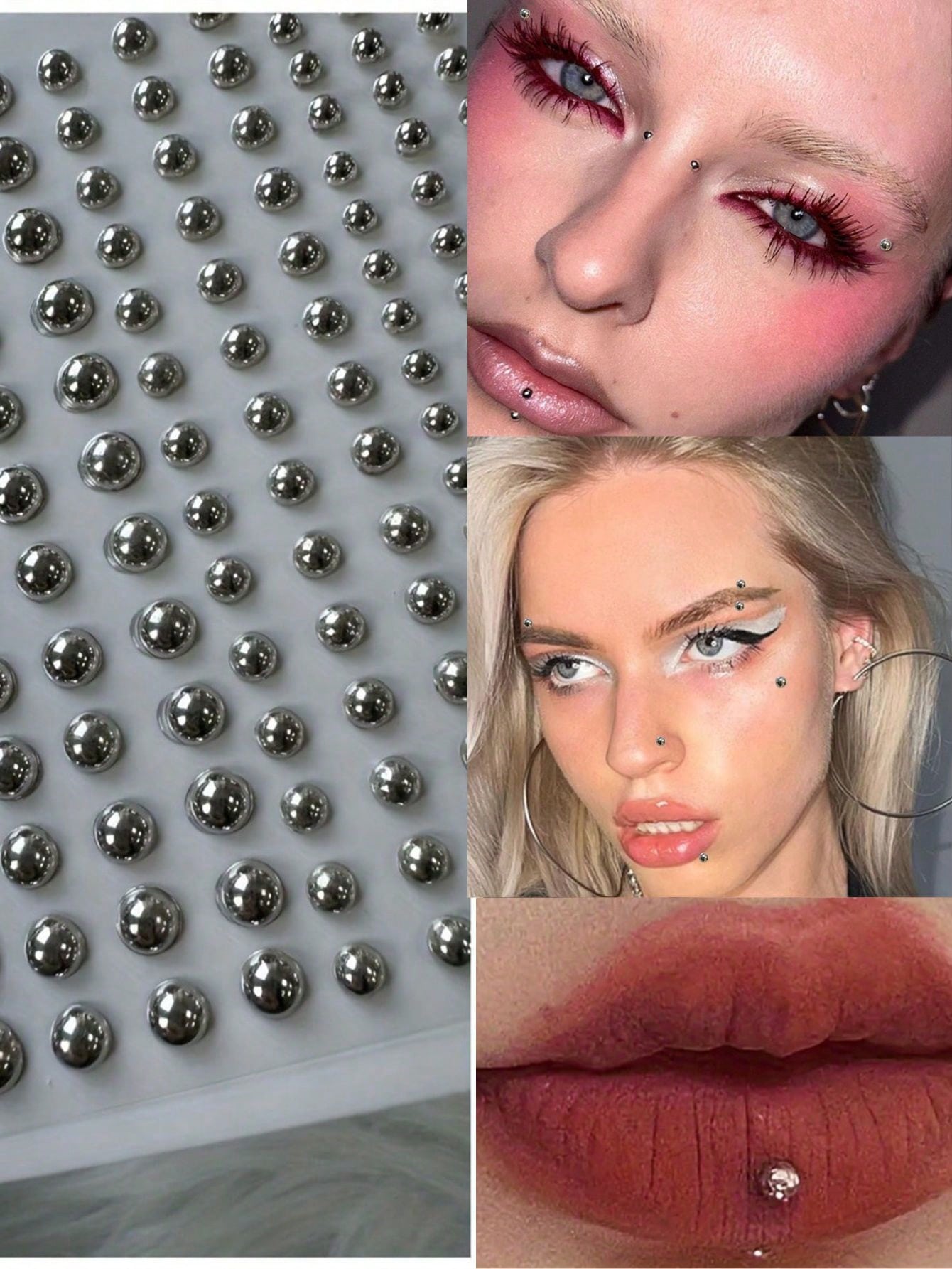 1pc Y2K Metallic Lip Stud Face Jewelry, Clip-On Nose/Eyebrow Piercing Sticker, Music Festival Party Edgy Makeup DIY