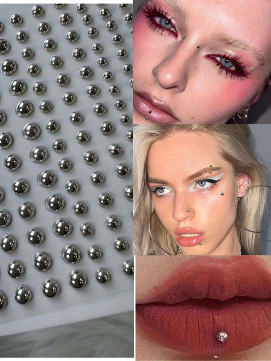 1pc Y2K Metallic Lip Stud Face Jewelry, Clip-On Nose/Eyebrow Piercing Sticker, Music Festival Party Edgy Makeup DIY