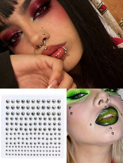1pc Y2K Metallic Lip Stud Face Jewelry, Clip-On Nose/Eyebrow Piercing Sticker, Music Festival Party Edgy Makeup DIY