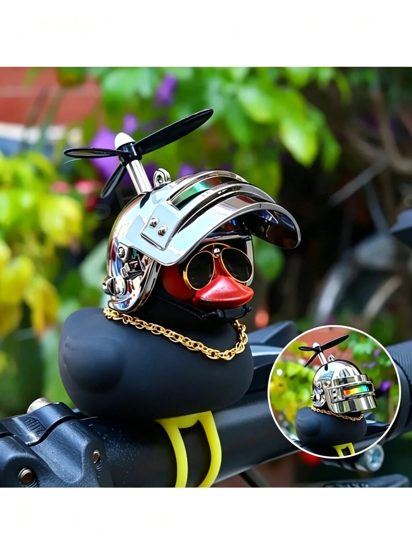 1pc Yellow Duck With Helmet Design Car Decoration, Car Dashboard Decor, Car Interior, Universal Motorcycle Handlebar Decoration