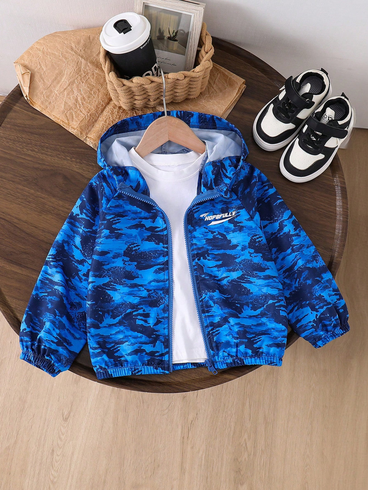 1pc Young Boy Casual Minimalist Camouflage Print Hooded Long Sleeve Jacket, Fashionable Casual Design, Suitable For Summer Wear, Suitable For 4-7 Years Old Boys Daily Wear, Suitable For Sports