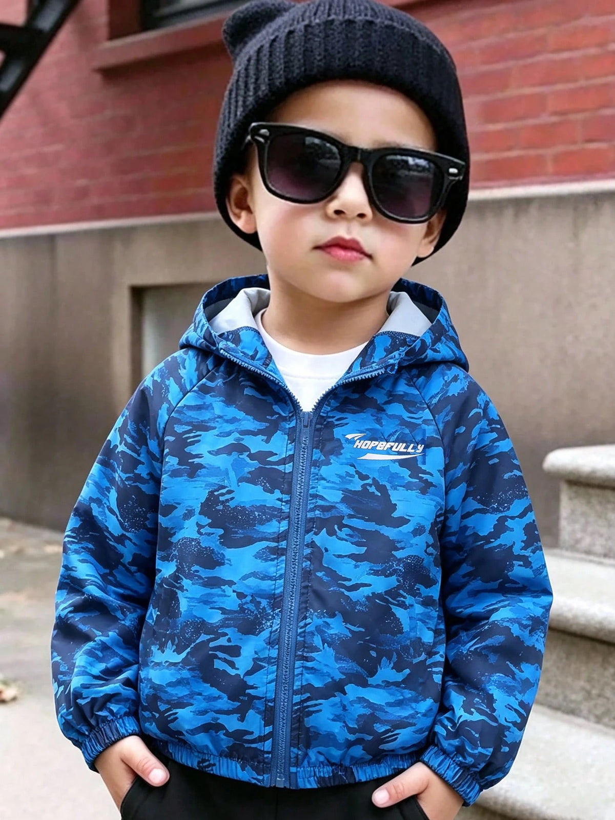 1pc Young Boy Casual Minimalist Camouflage Print Hooded Long Sleeve Jacket, Fashionable Casual Design, Suitable For Summer Wear, Suitable For 4-7 Years Old Boys Daily Wear, Suitable For Sports