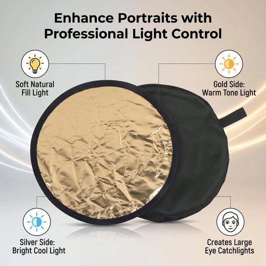 1PCS 30cm 2-In-1 3-In-1 Reflective Board, Gold/Silver Mini Portable Photography Reflector, Foldable Outdoor Shooting Fill Light Board, Portrait Photography Fill Light Board, Photography Reflective Boa