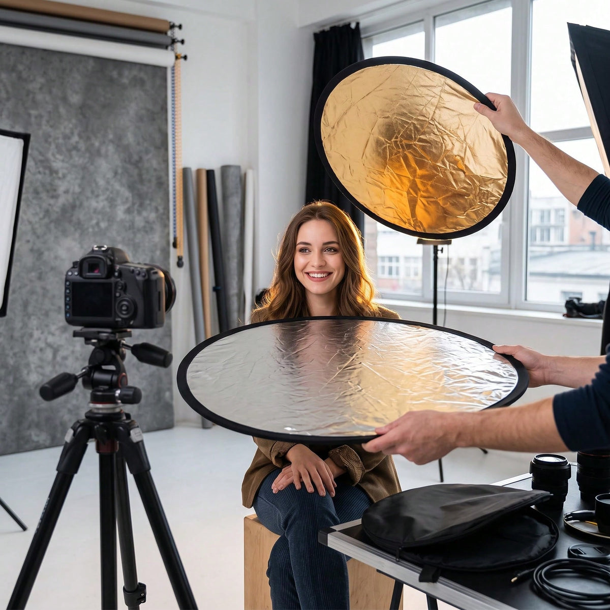 1PCS 30cm 2-In-1 3-In-1 Reflective Board, Gold/Silver Mini Portable Photography Reflector, Foldable Outdoor Shooting Fill Light Board, Portrait Photography Fill Light Board, Photography Reflective Boa