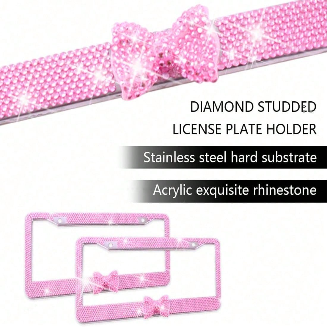 1PCS Bling License Plate Frame For Women, Rhinestone Bow Car License Plate Holder,Handmade Glitter Crystal Diamond Lincense Plate Cover