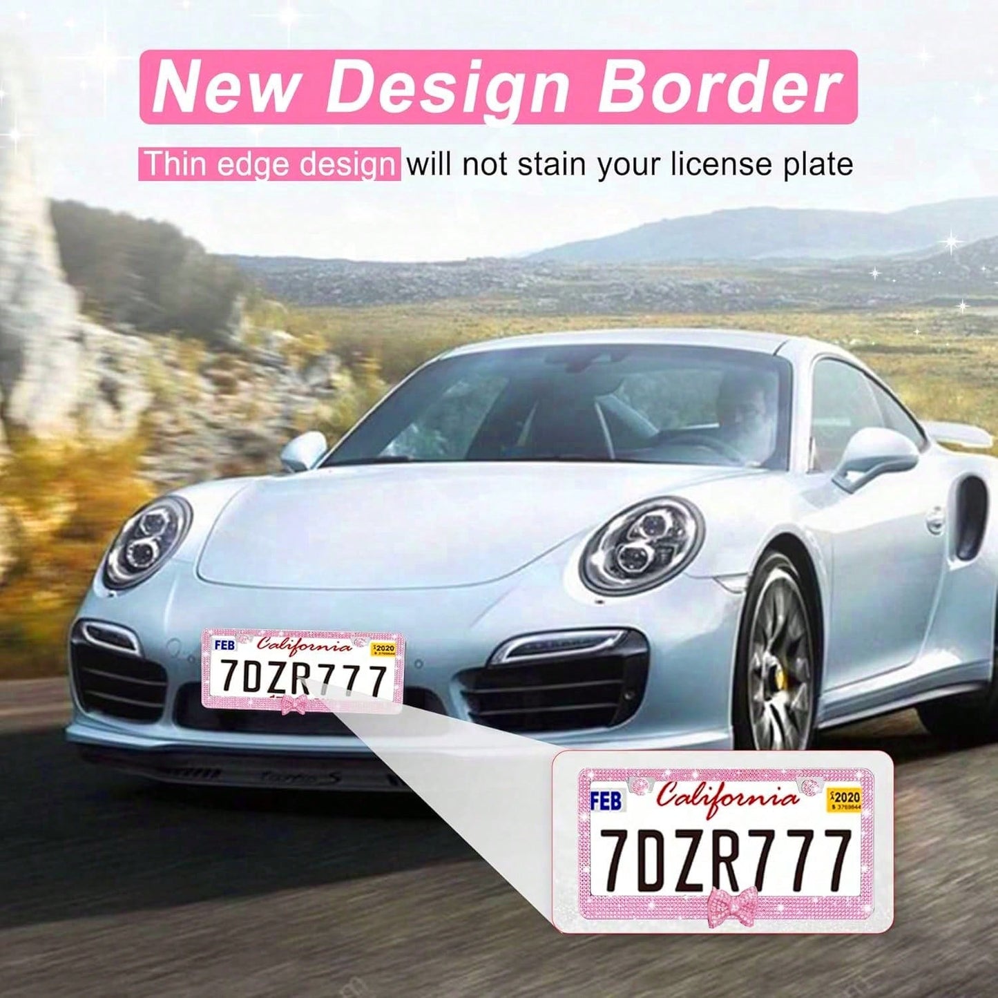 1PCS Bling License Plate Frame For Women, Rhinestone Bow Car License Plate Holder,Handmade Glitter Crystal Diamond Lincense Plate Cover