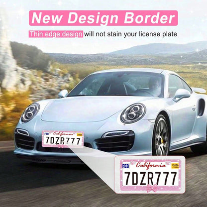 1PCS Bling License Plate Frame For Women, Rhinestone Bow Car License Plate Holder,Handmade Glitter Crystal Diamond Lincense Plate Cover