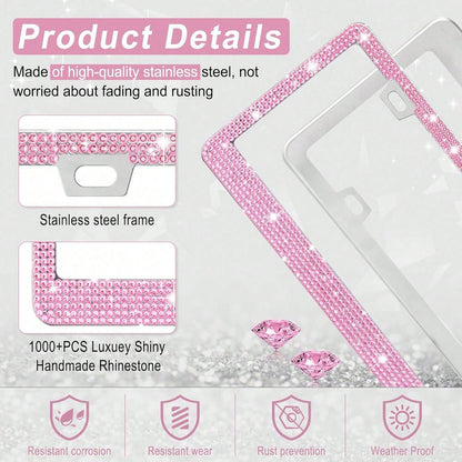 1PCS Bling License Plate Frame For Women, Rhinestone Bow Car License Plate Holder,Handmade Glitter Crystal Diamond Lincense Plate Cover