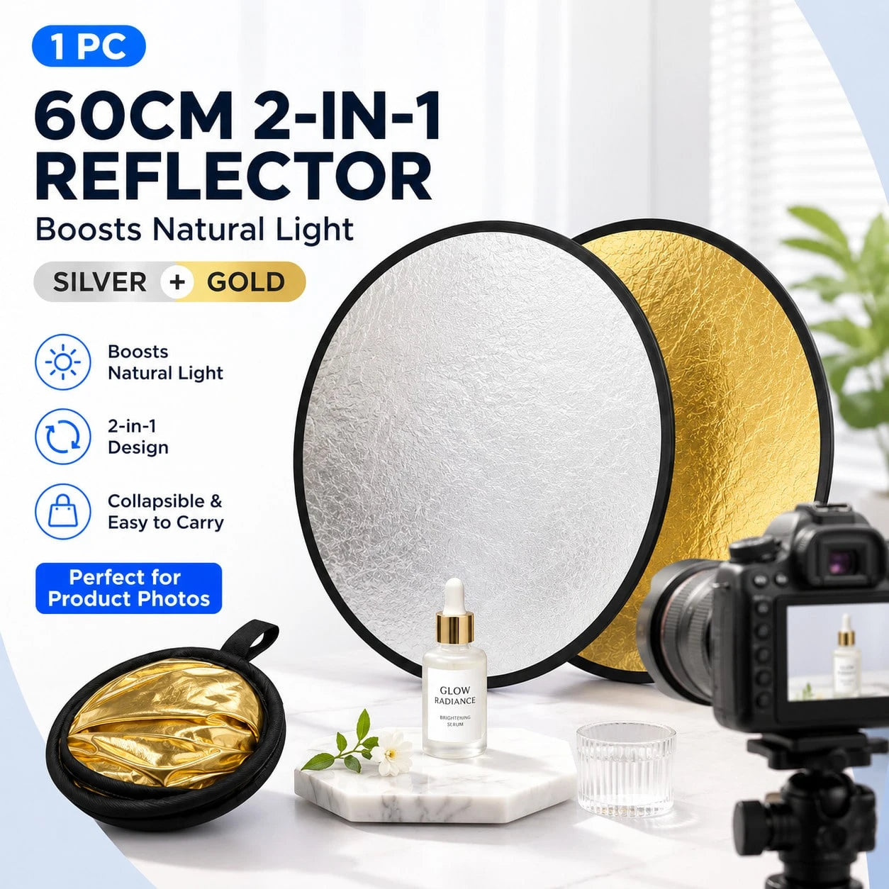 1pcs Foldable 2-In-1 Silver & Yellow Reflective Board For Photography, Soft Light Filling Light For Indoor/Outdoor Shooting Equipment