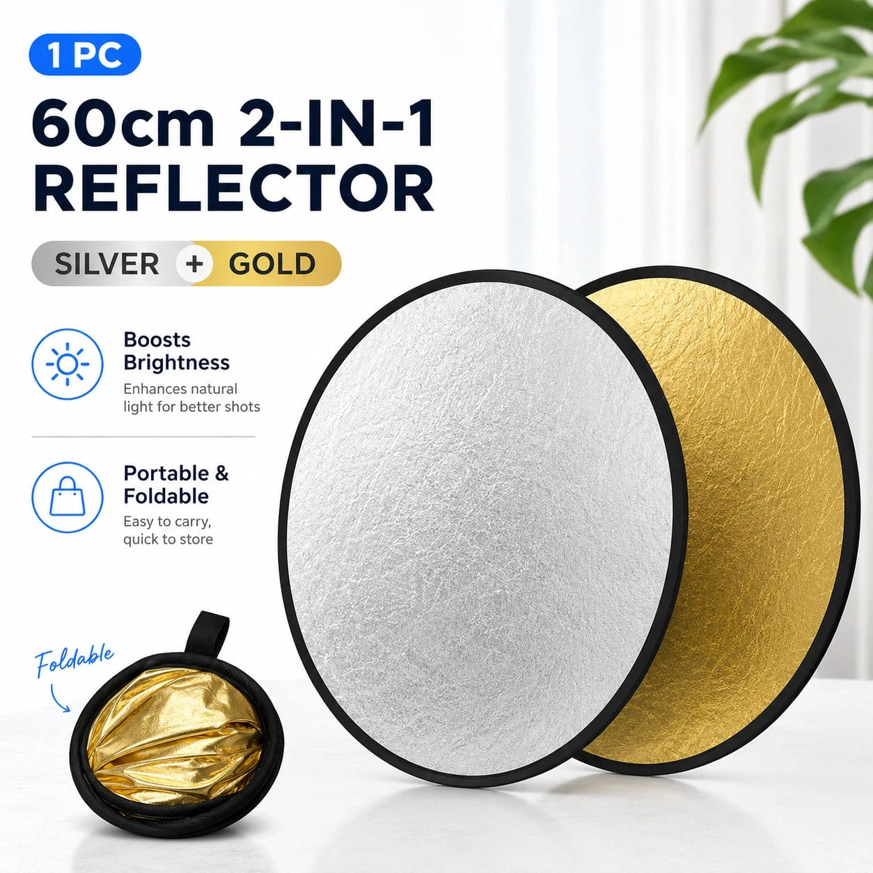 1pcs Foldable 2-In-1 Silver & Yellow Reflective Board For Photography, Soft Light Filling Light For Indoor/Outdoor Shooting Equipment