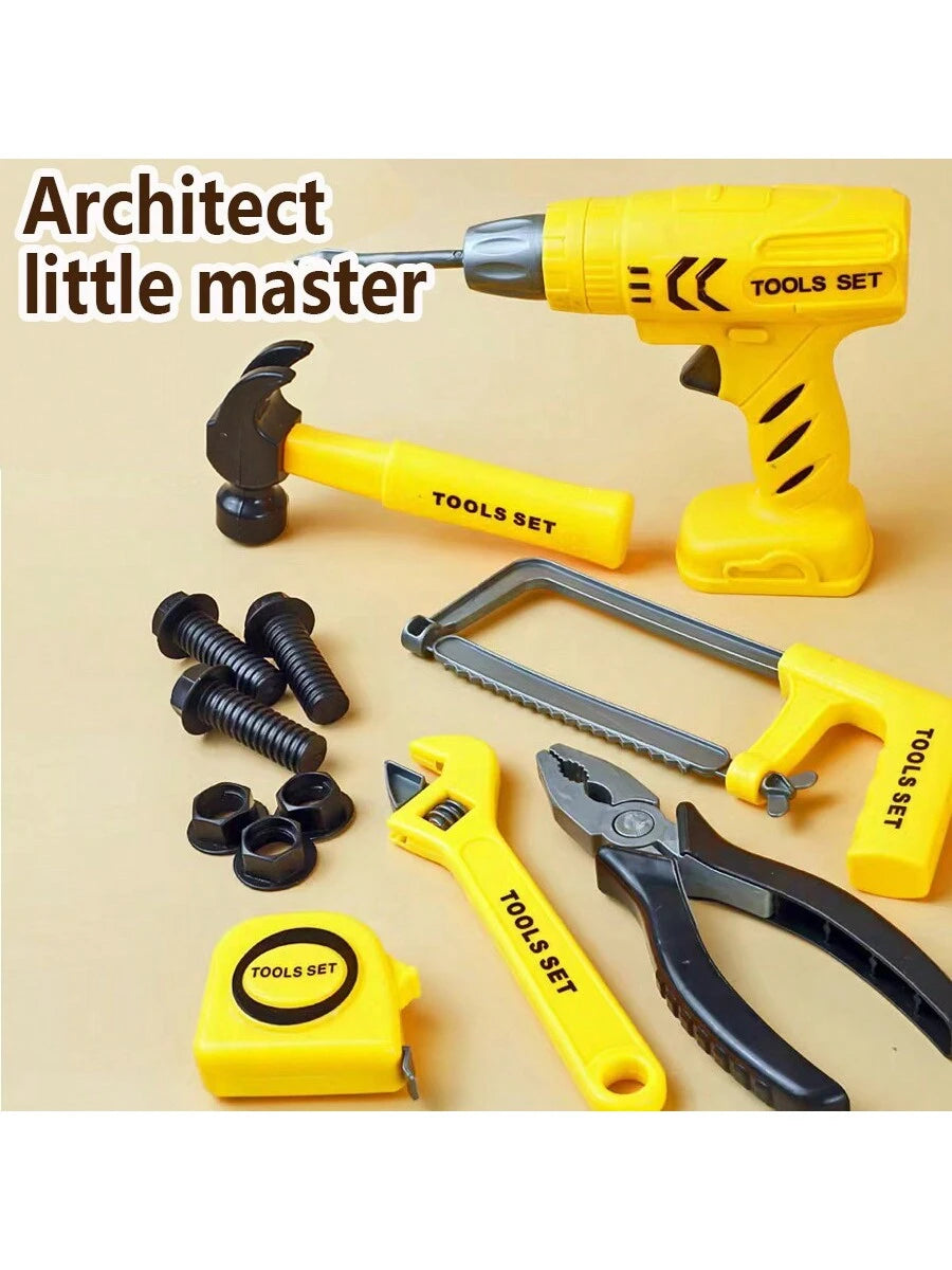 1set Boys Tool Building Set Repair Tools Box Toy, Simulated Electric Drill Screwdriver Pretend Play, Children Birthday Gift