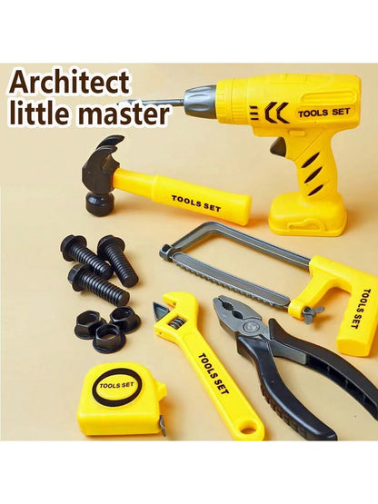 1set Boys Tool Building Set Repair Tools Box Toy, Simulated Electric Drill Screwdriver Pretend Play, Children Birthday Gift