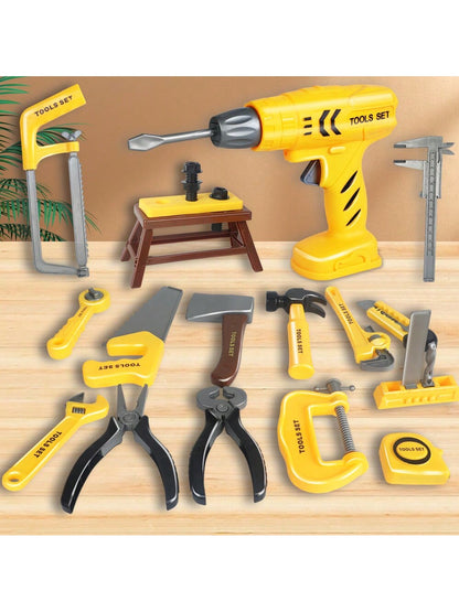 1set Boys Tool Building Set Repair Tools Box Toy, Simulated Electric Drill Screwdriver Pretend Play, Children Birthday Gift