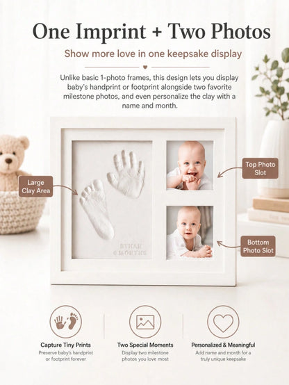 1set DIY Baby Hand And Footprint Clay Kit With Photo Frame, Newborn Hand And Footprint Mold Set, Exclusive Commemorative Gift For New Moms, Baby Shower, Nursery Home Decor, Unisex For Baby Boys And Gi