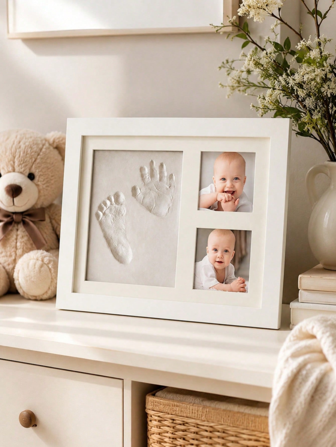 1set DIY Baby Hand And Footprint Clay Kit With Photo Frame, Newborn Hand And Footprint Mold Set, Exclusive Commemorative Gift For New Moms, Baby Shower, Nursery Home Decor, Unisex For Baby Boys And Gi