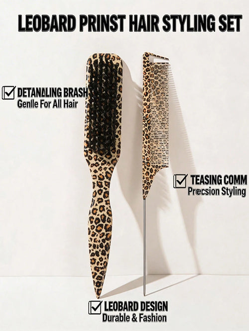 2/1pc Leopard Print Tail Comb, Wide Rat Tail Design Hair Styling Comb For Precise Sectioning, Smooth Ponytail & Edge Control Hair Brush
