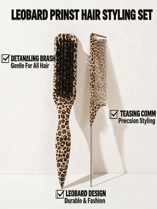 2/1pc Leopard Print Tail Comb, Wide Rat Tail Design Hair Styling Comb For Precise Sectioning, Smooth Ponytail & Edge Control Hair Brush