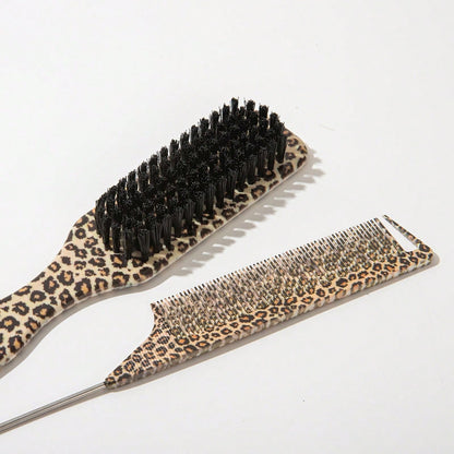 2/1pc Leopard Print Tail Comb, Wide Rat Tail Design Hair Styling Comb For Precise Sectioning, Smooth Ponytail & Edge Control Hair Brush