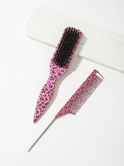 2/1pc Leopard Print Tail Comb, Wide Rat Tail Design Hair Styling Comb For Precise Sectioning, Smooth Ponytail & Edge Control Hair Brush