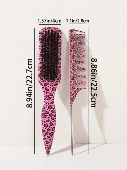 2/1pc Leopard Print Tail Comb, Wide Rat Tail Design Hair Styling Comb For Precise Sectioning, Smooth Ponytail & Edge Control Hair Brush