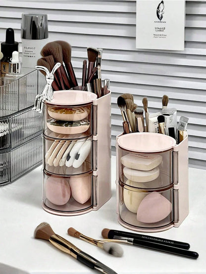 2/1pc Rotating Makeup Organizer Box With Multiple Storage Compartments For Makeup Brushes, Combs, Hair Clips, Hair Ties, Hair Claws, Jewelry And Accessories- Ideal Cosmetic Storage Solution For Bedro