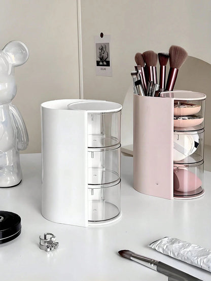 2/1pc Rotating Makeup Organizer Box With Multiple Storage Compartments For Makeup Brushes, Combs, Hair Clips, Hair Ties, Hair Claws, Jewelry And Accessories- Ideal Cosmetic Storage Solution For Bedro