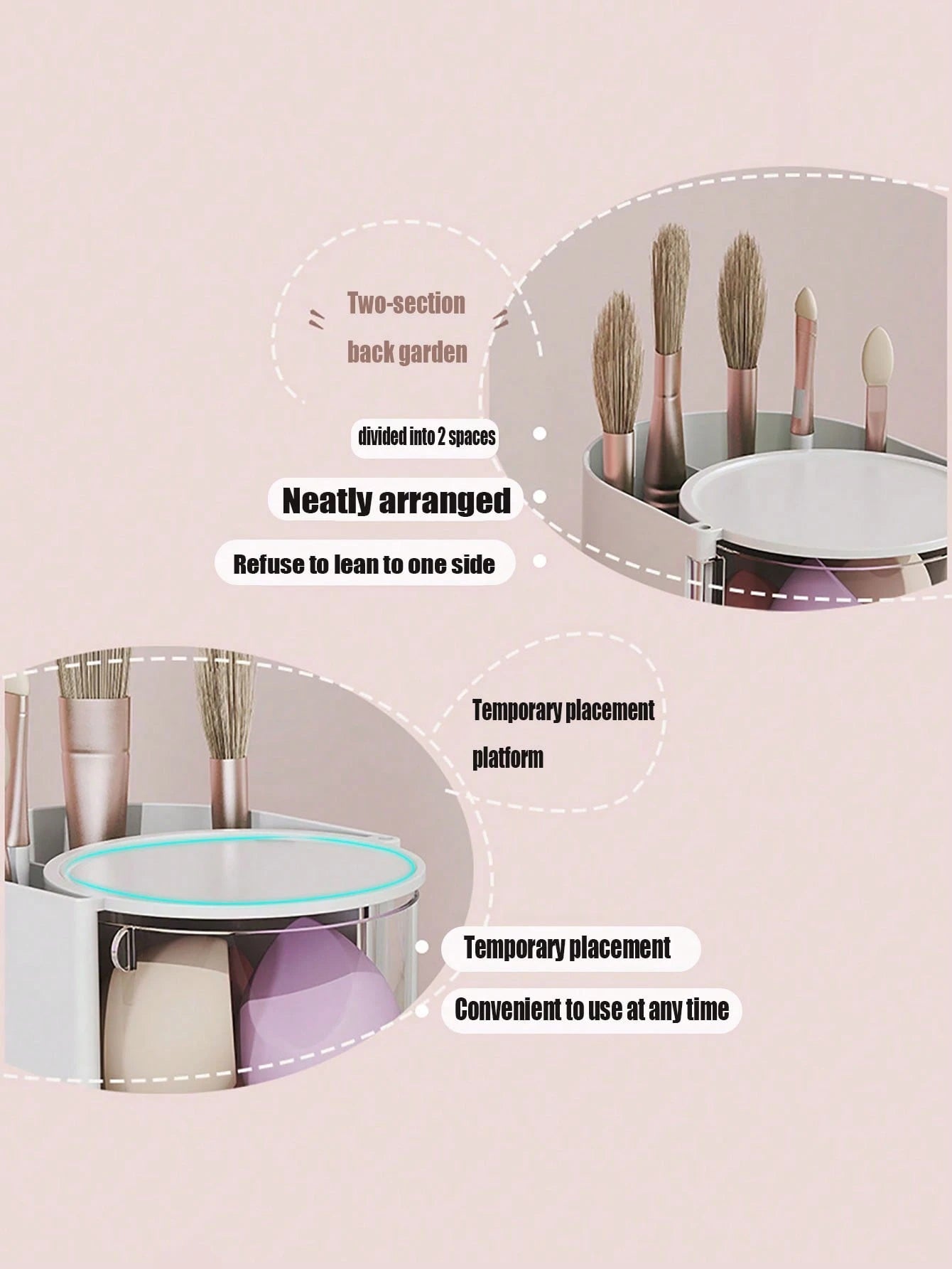 2/1pc Rotating Makeup Organizer Box With Multiple Storage Compartments For Makeup Brushes, Combs, Hair Clips, Hair Ties, Hair Claws, Jewelry And Accessories- Ideal Cosmetic Storage Solution For Bedro