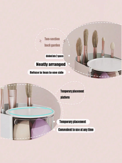 2/1pc Rotating Makeup Organizer Box With Multiple Storage Compartments For Makeup Brushes, Combs, Hair Clips, Hair Ties, Hair Claws, Jewelry And Accessories- Ideal Cosmetic Storage Solution For Bedro